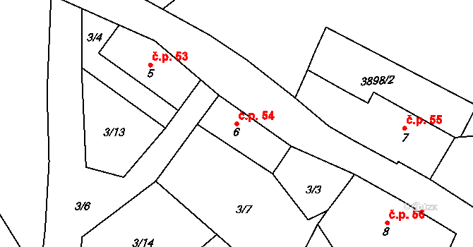 Velký Ratmírov 54 na parcele st. 6 v KÚ Velký Ratmírov, Katastrální mapa