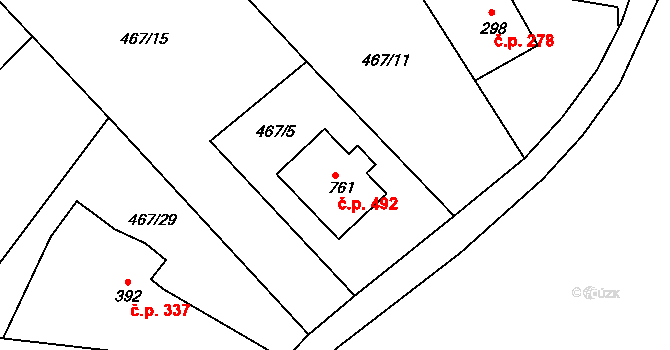Stará Paka 492 na parcele st. 761 v KÚ Stará Paka, Katastrální mapa