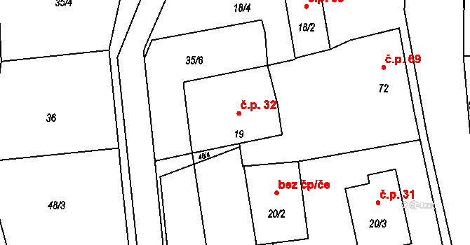 Purkarec 32, Hluboká nad Vltavou na parcele st. 19 v KÚ Purkarec, Katastrální mapa