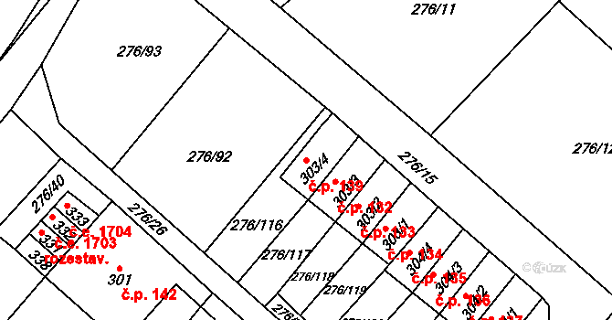 Děčín XXVII-Březiny 139, Děčín na parcele st. 303/4 v KÚ Březiny u Děčína, Katastrální mapa