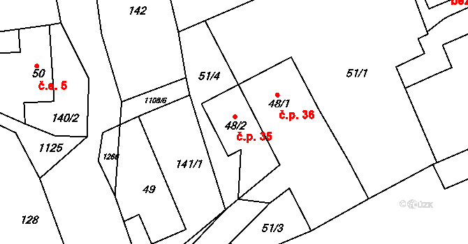 Záchlumí 35 na parcele st. 48/2 v KÚ Záchlumí, Katastrální mapa