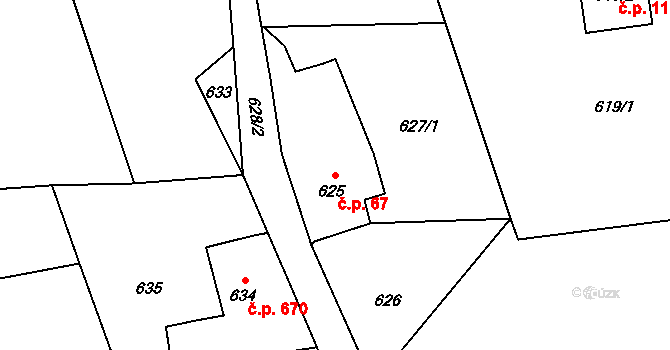 Dolní Lutyně 67 na parcele st. 625 v KÚ Dolní Lutyně, Katastrální mapa