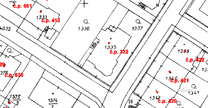 Poděbrady II 332, Poděbrady na parcele st. 1335 v KÚ Poděbrady, Katastrální mapa
