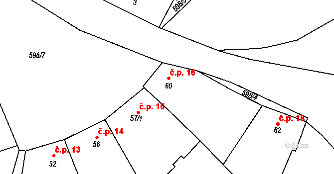 Koválovice u Tištína 16, Koválovice-Osíčany na parcele st. 60 v KÚ Koválovice u Tištína, Katastrální mapa