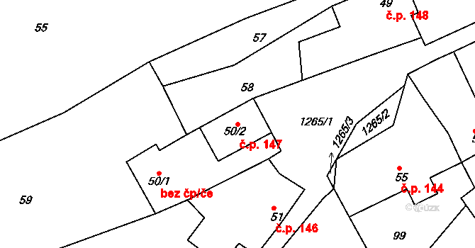 Vranová Lhota 147 na parcele st. 50/2 v KÚ Vranová, Katastrální mapa