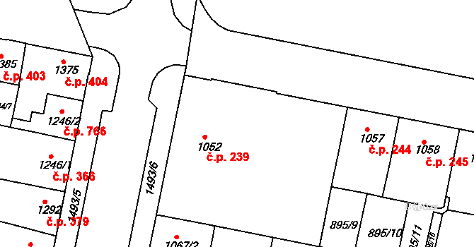Horka-Domky 239, Třebíč na parcele st. 1052 v KÚ Třebíč, Katastrální mapa