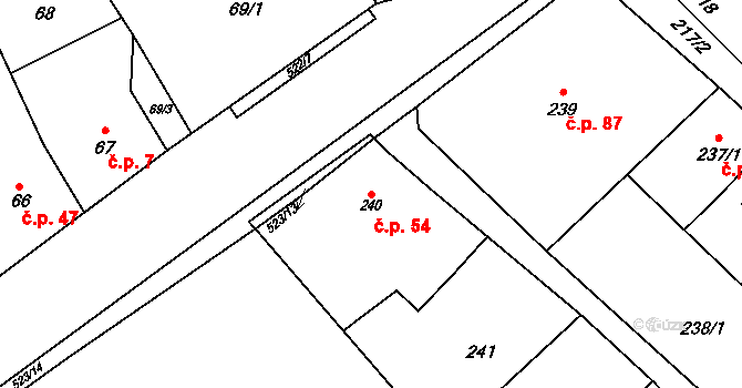 Vrbice 54, Bohumín na parcele st. 240 v KÚ Vrbice nad Odrou, Katastrální mapa