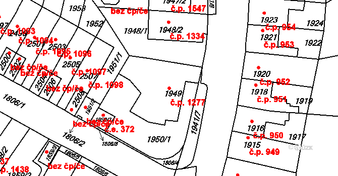 Husovice 1277, Brno na parcele st. 1949 v KÚ Husovice, Katastrální mapa