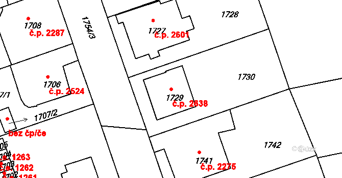 Tábor 2638 na parcele st. 1729 v KÚ Tábor, Katastrální mapa