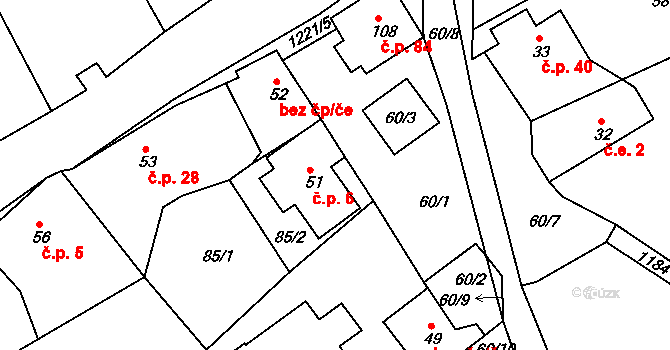 Horská Kamenice 6, Železný Brod na parcele st. 51 v KÚ Horská Kamenice, Katastrální mapa