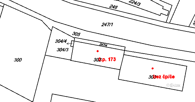 Šebrov 173, Šebrov-Kateřina na parcele st. 302 v KÚ Šebrov, Katastrální mapa
