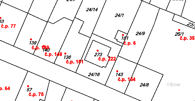 Chudonice 222, Nový Bydžov na parcele st. 273 v KÚ Chudonice, Katastrální mapa