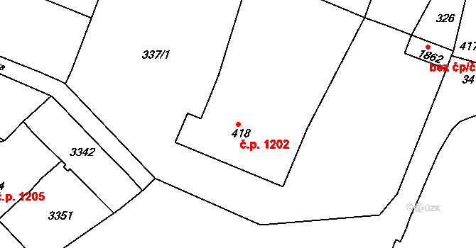 Nový Bydžov 1202 na parcele st. 418 v KÚ Nový Bydžov, Katastrální mapa