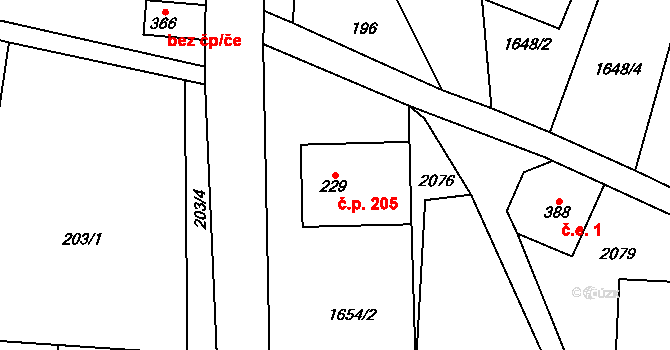 Kocléřov 205, Vítězná na parcele st. 229 v KÚ Kocléřov, Katastrální mapa