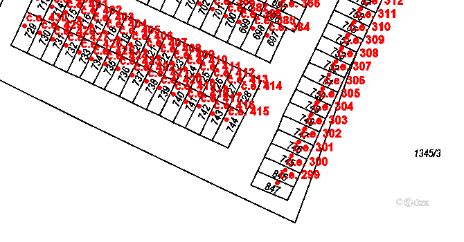 Háje 415, Cheb na parcele st. 744 v KÚ Háje u Chebu, Katastrální mapa
