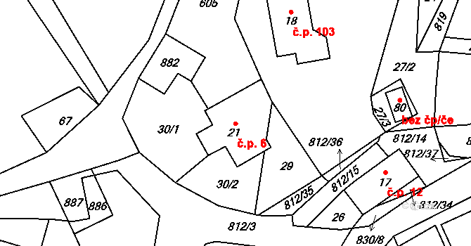 Orasín 6, Boleboř na parcele st. 21 v KÚ Orasín, Katastrální mapa