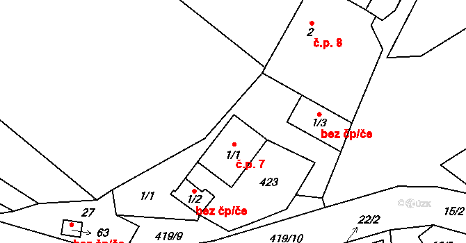 Malý Jeníkov 7, Strmilov na parcele st. 1/1 v KÚ Malý Jeníkov, Katastrální mapa