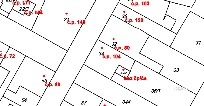 Miškovice 104, Praha na parcele st. 34 v KÚ Miškovice, Katastrální mapa