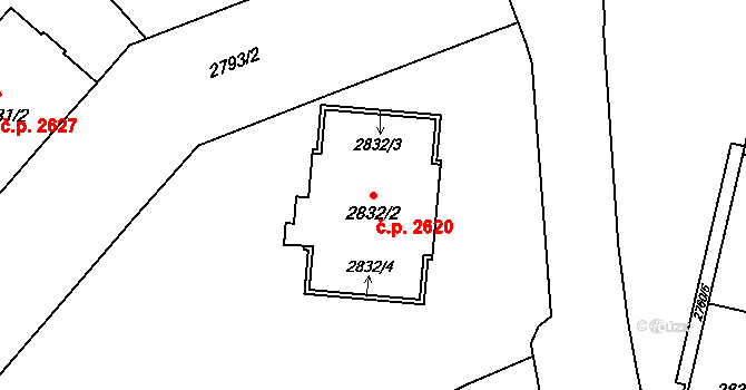 Žižkov 2620, Praha na parcele st. 2832/2 v KÚ Žižkov, Katastrální mapa