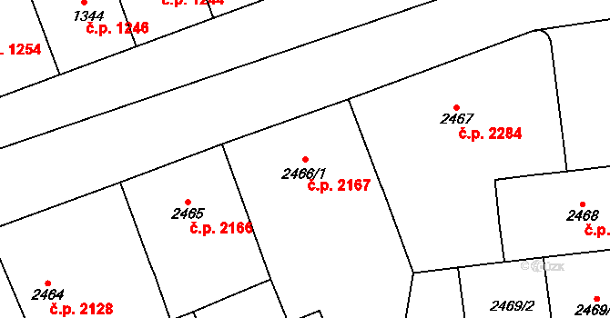 Vinohrady 2167, Praha na parcele st. 2466/1 v KÚ Vinohrady, Katastrální mapa