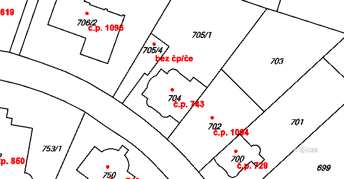 Nusle 743, Praha na parcele st. 704 v KÚ Nusle, Katastrální mapa