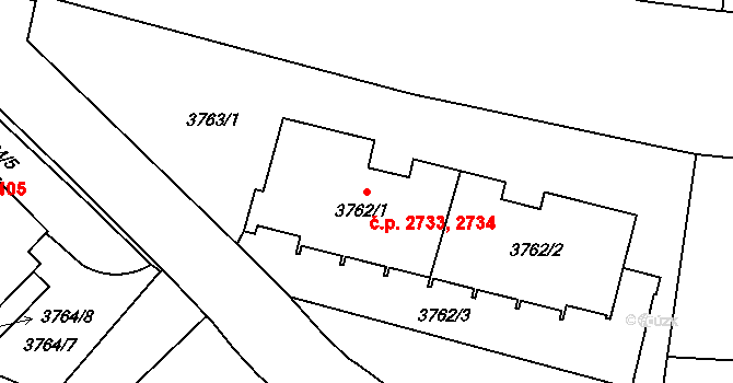 Smíchov 2733,2734, Praha na parcele st. 3762/1 v KÚ Smíchov, Katastrální mapa