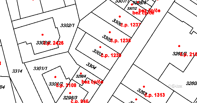 Strašnice 1239, Praha na parcele st. 3303 v KÚ Strašnice, Katastrální mapa