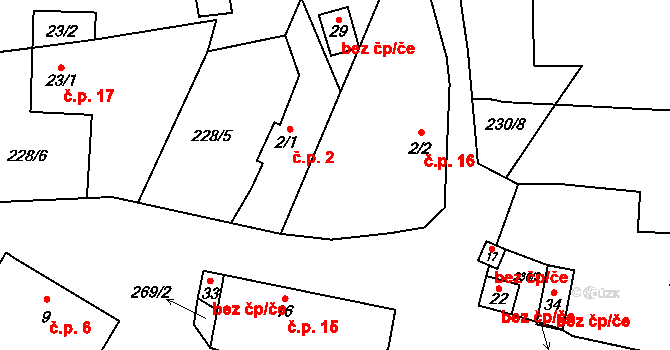 Homole 16, Drhovy na parcele st. 2/2 v KÚ Homole u Nechalova, Katastrální mapa