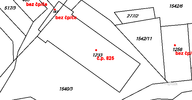 Rtyně v Podkrkonoší 825 na parcele st. 1233 v KÚ Rtyně v Podkrkonoší, Katastrální mapa