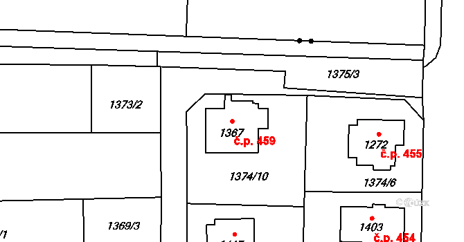 Žacléř 459 na parcele st. 1367 v KÚ Žacléř, Katastrální mapa