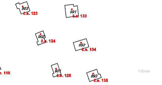Horákov 134, Mokrá-Horákov na parcele st. 892 v KÚ Horákov, Katastrální mapa