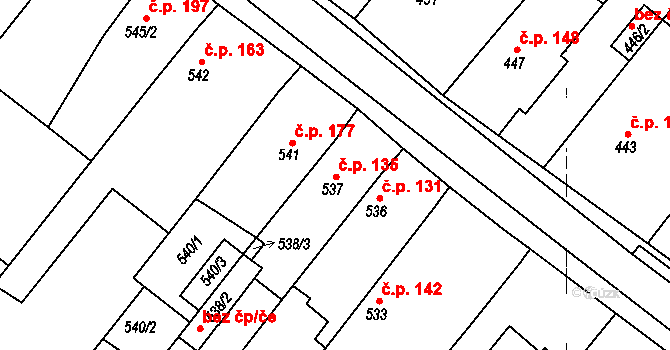 Královopolské Vážany 135, Rousínov na parcele st. 537 v KÚ Královopolské Vážany, Katastrální mapa