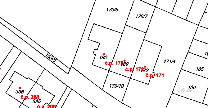 Domamyslice 173, Prostějov na parcele st. 180 v KÚ Domamyslice, Katastrální mapa
