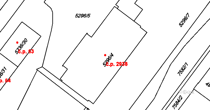 Prostějov 2938 na parcele st. 5296/4 v KÚ Prostějov, Katastrální mapa
