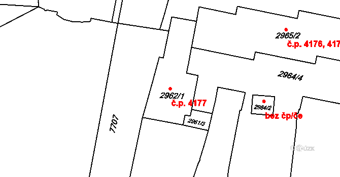 Prostějov 4177 na parcele st. 2962/1 v KÚ Prostějov, Katastrální mapa