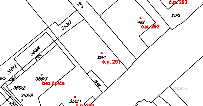 Dolní Suchá 291, Havířov na parcele st. 354/1 v KÚ Dolní Suchá, Katastrální mapa