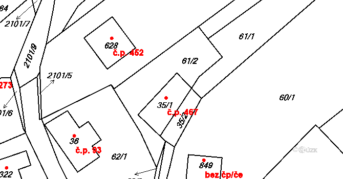 Lichnov 467 na parcele st. 35/1 v KÚ Lichnov u Nového Jičína, Katastrální mapa