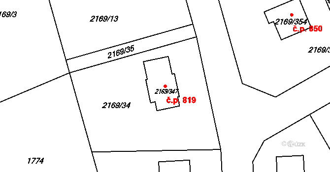 Velká Bystřice 819 na parcele st. 2169/347 v KÚ Velká Bystřice, Katastrální mapa