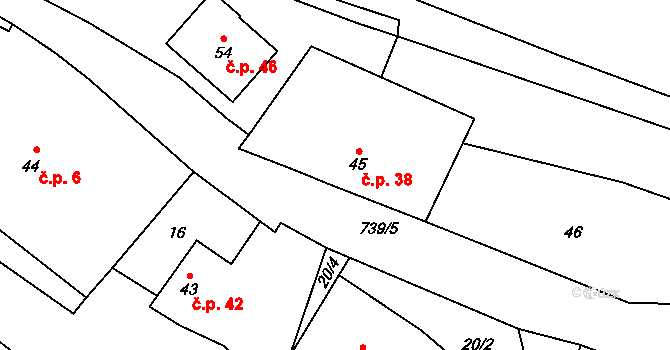 Kruh 38, Doksy na parcele st. 45 v KÚ Kruh v Podbezdězí, Katastrální mapa