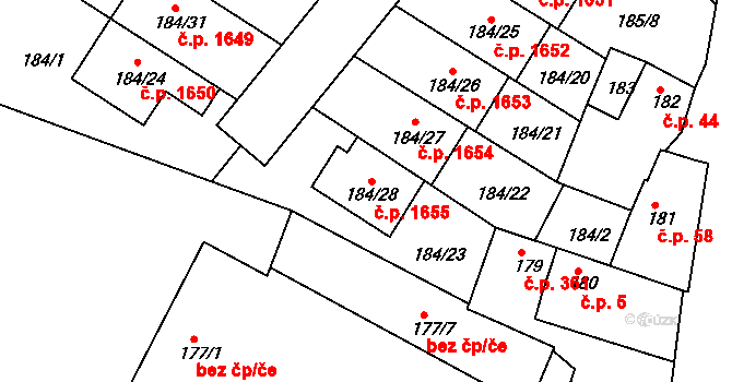 Řepy 1655, Praha na parcele st. 184/28 v KÚ Řepy, Katastrální mapa