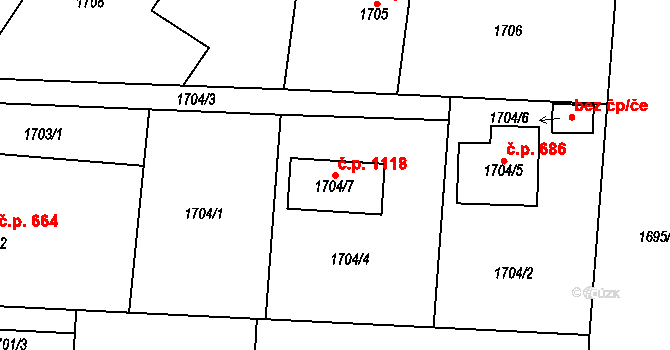 Bludovice 1118, Havířov na parcele st. 1704/7 v KÚ Bludovice, Katastrální mapa