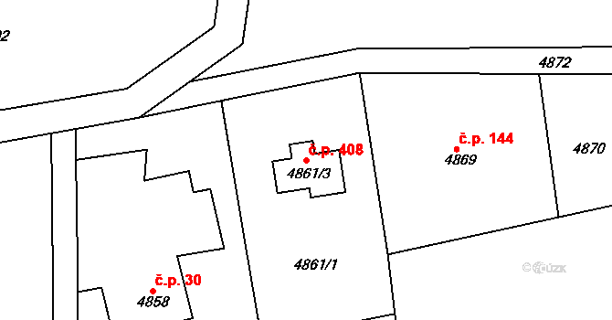 Lískovec 408, Frýdek-Místek na parcele st. 4861/3 v KÚ Lískovec u Frýdku-Místku, Katastrální mapa