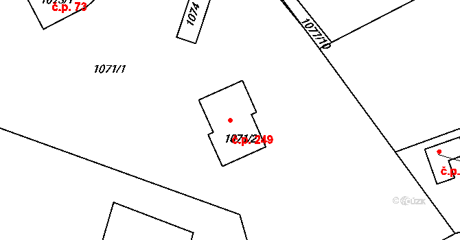 Lhota Samoty 249, Planá nad Lužnicí na parcele st. 1071/2 v KÚ Planá nad Lužnicí, Katastrální mapa