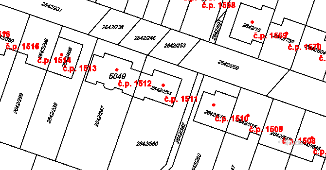 Kuřim 1511 na parcele st. 2642/254 v KÚ Kuřim, Katastrální mapa