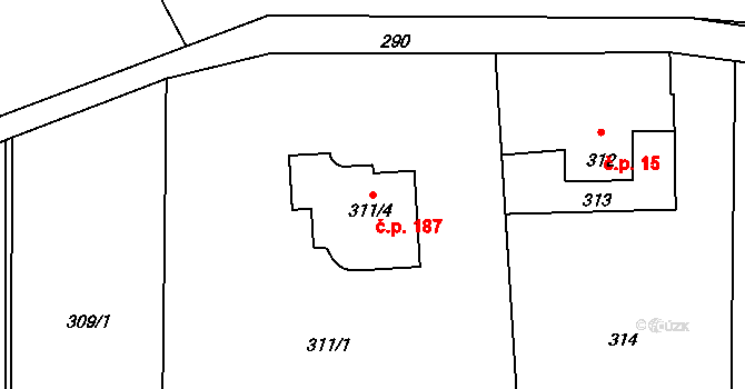 Dolní Těrlicko 187, Těrlicko na parcele st. 311/4 v KÚ Dolní Těrlicko, Katastrální mapa