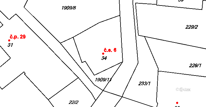 Milevo 6, Kladruby na parcele st. 34 v KÚ Milevo, Katastrální mapa
