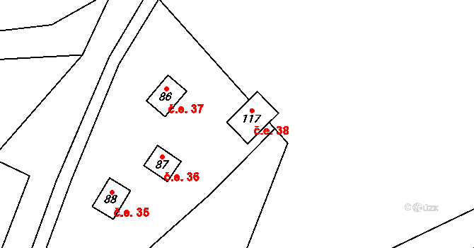 Chlébské 38, Skorotice na parcele st. 117 v KÚ Chlébské, Katastrální mapa