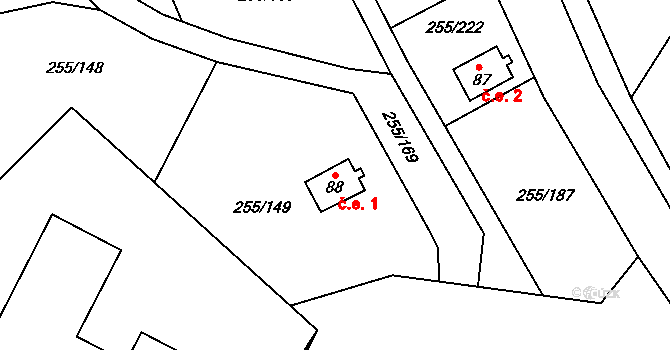 Kramolín 1 na parcele st. 88 v KÚ Kramolín, Katastrální mapa