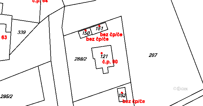 Slavkovice 90, Vyžice na parcele st. 121 v KÚ Vyžice, Katastrální mapa