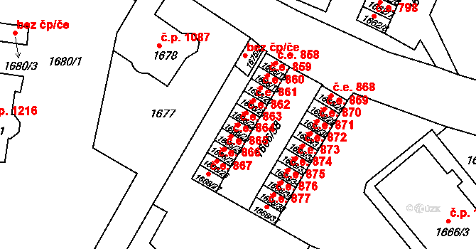 Děčín VI-Letná 863, Děčín na parcele st. 1666/23 v KÚ Podmokly, Katastrální mapa